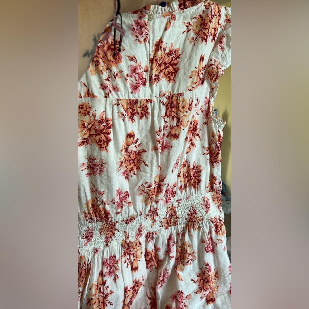LOFT Elegant Floral Dress - Red and Cream